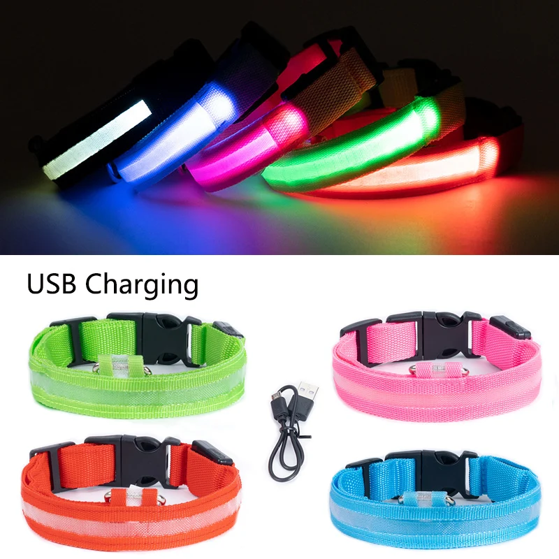 Led Dog Collar Light Rechargeable Collar For Dogs Puppies Night Luminous Supplies Pet Products Accessories USB Charging