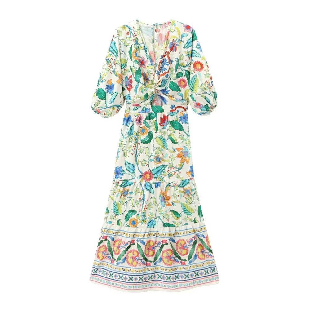 

LIBIELIY 2025 Summer New Women's European And American Fashion Simple And Elegant Beaded Embellishment Sling Long Dress