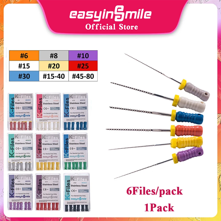 EASYINSMILE-Dental Hand Use K-Files, Aço Inoxidável, Arquivos de Canal Endodôntico, Instrumentos de Laboratório Dental, Ferramentas Dentistas, 25mm,