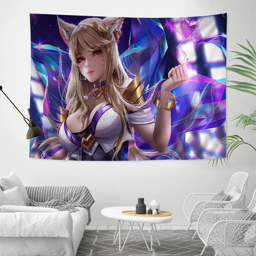 

Ahri LOL League of Legends Anime Tapestry Hanging Tarot Hippie Wall Rugs Dorm Wall Hanging Sheets