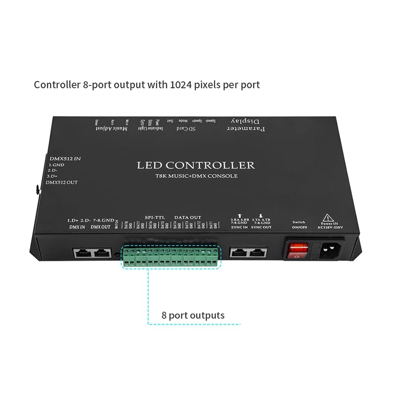 ABFN-T8K Музыка + DMX-консоль 8-канальный порт с микрофоном вход/аux в SPI-TTL Контроллер светодиодной ленты для WS2811 WS2812B