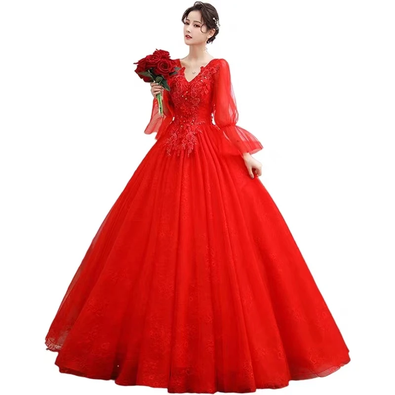 2024 Luxury Red Quinceanera Dresses Long Sleeve Appliques Beaded Sweet Party Gowns Vestido De 15 Anos 16th Party Wear