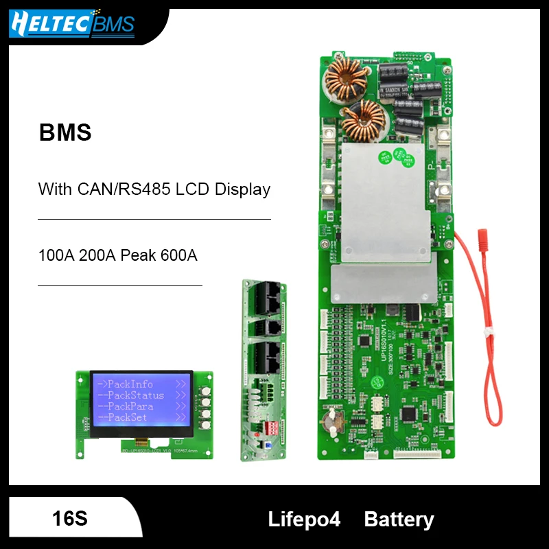 

Инвертор BMS Lifepo4 48 в BMS 16S 100A 200A Peak 600A может параллельно BMS с Can/RS485 ЖК-дисплеем для Lifepo4 аккумуляторного блока