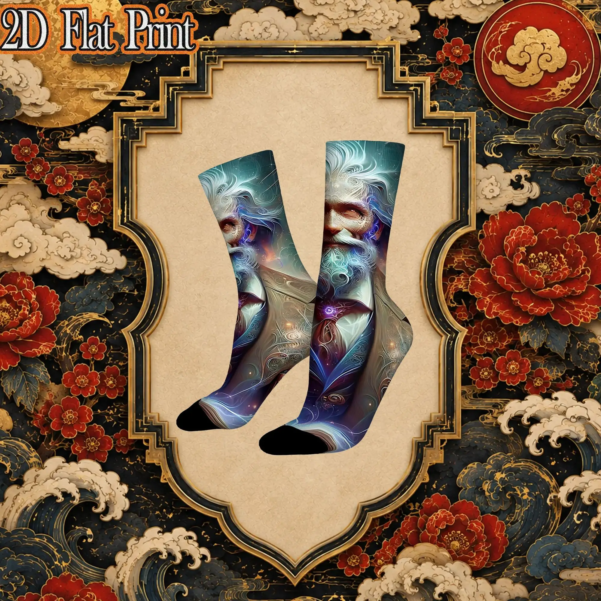 Mystic Old Wizard Print Vintage Primal Hunter Street Style Novelty Pattern Mid Tube Creative Sock Sports Socks