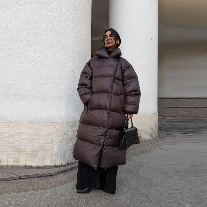 

Women's High Street Lapel Long Loose Cotton Clothes, Large Size Autumn and Winter Warm Fashion Solid Color Simple Long Coat