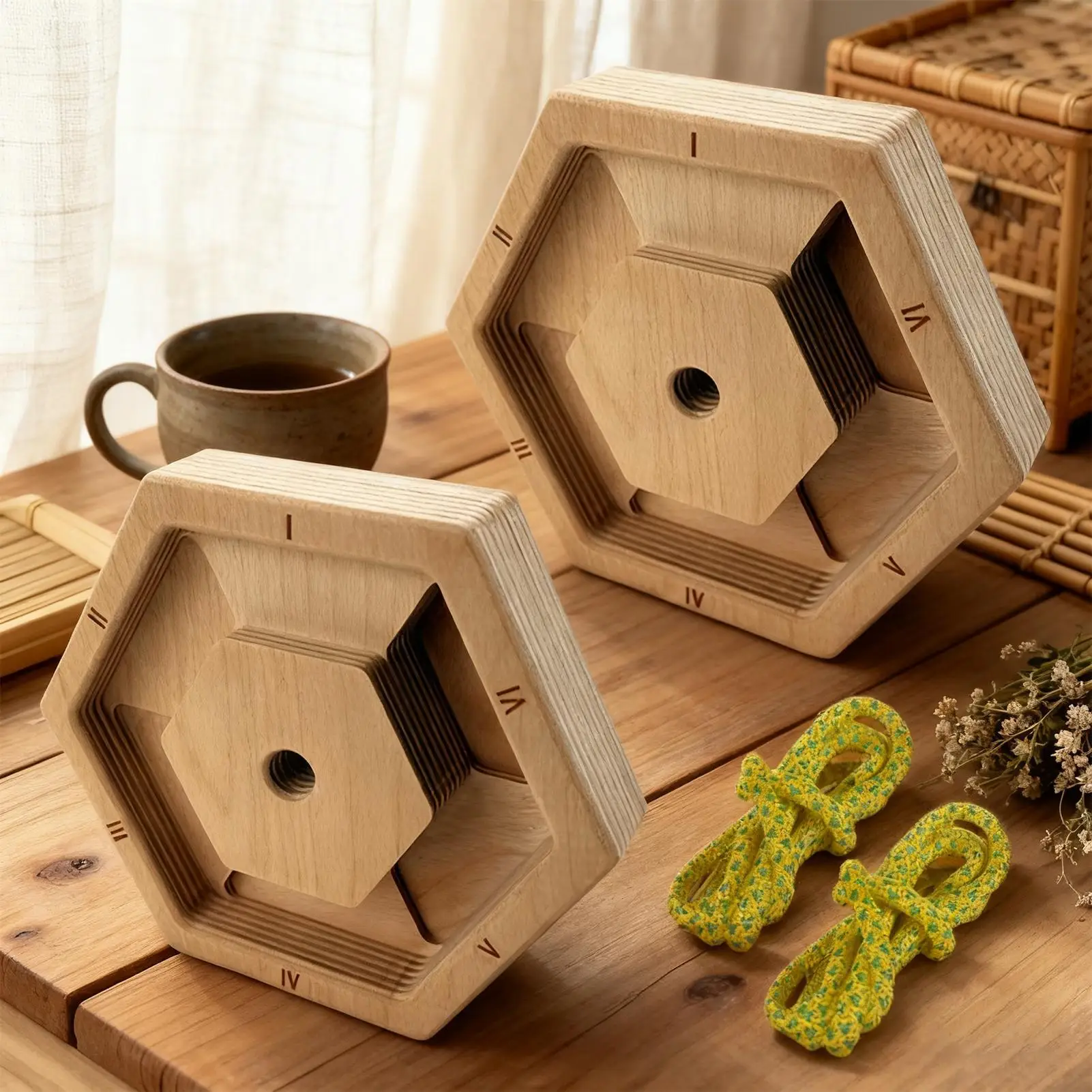 زوج واحد من أدوات تمرين الأصابع الخشبية السداسية، مدرب قوة قبضة محمول للتدريب على التسلق، منشئ الساعد للتمرين في صالة الألعاب الرياضية المنزلية