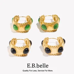E.B.belle Gold Color Mosaic Agate Stud Earring Inlay Natural Stone Women Jewelry 18K Gold Plate Stainless Steel Hoop Earrings