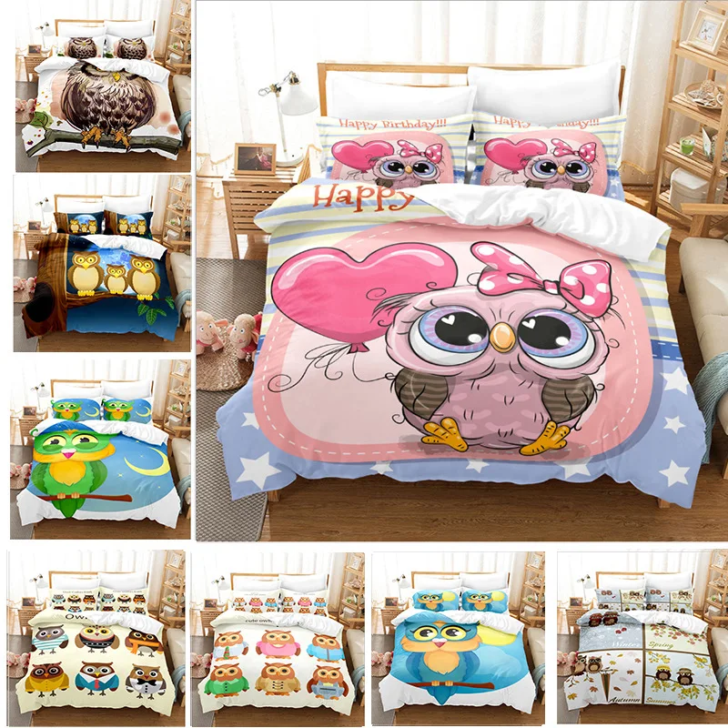 

Cute Owl Duvet Cover Set Cartoon Owl Bedding Set Twin Full Queen Size Comforter Cover&Pillowcases Kis Boys Girls Quilt Cover