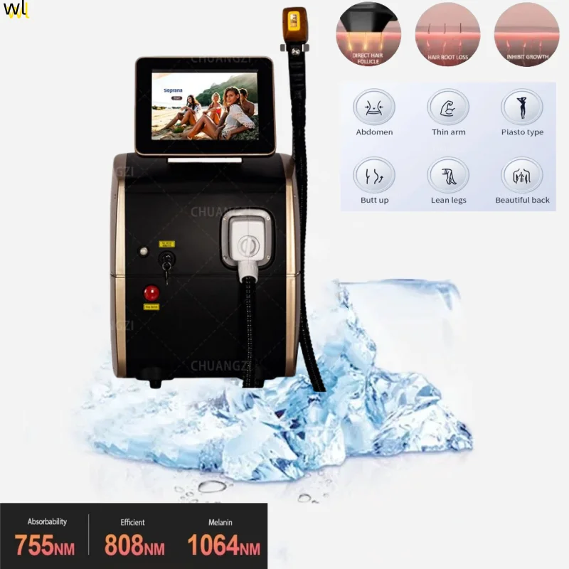 

Portable 3000W 808nm Diode Laser 755 808 1064nm Wavelength Freezing Point Painless Permanent Alexandrite Hair Removal