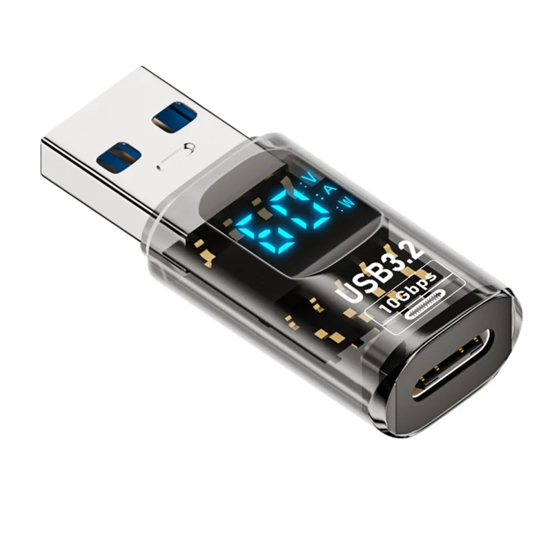 LED Display USB 3.2 Adapter USB To Type C OTG Data Transmission Smart Chip Power Meter (Type-C F To USB M)