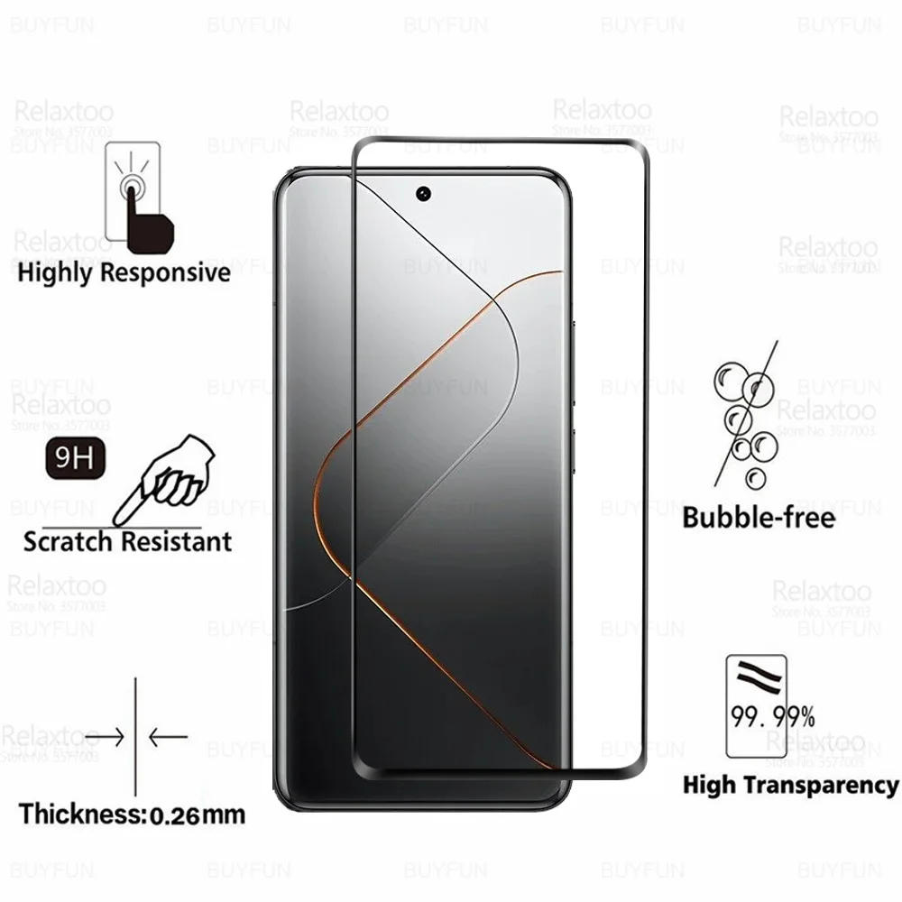 3Pcs Curved Protective Glass For Xiaomi 14 Pro 5G Tempered Glass Screen Protector Xiaomi14Pro Xaomi Mi 14Pro Mi14 Pro 6.73inch