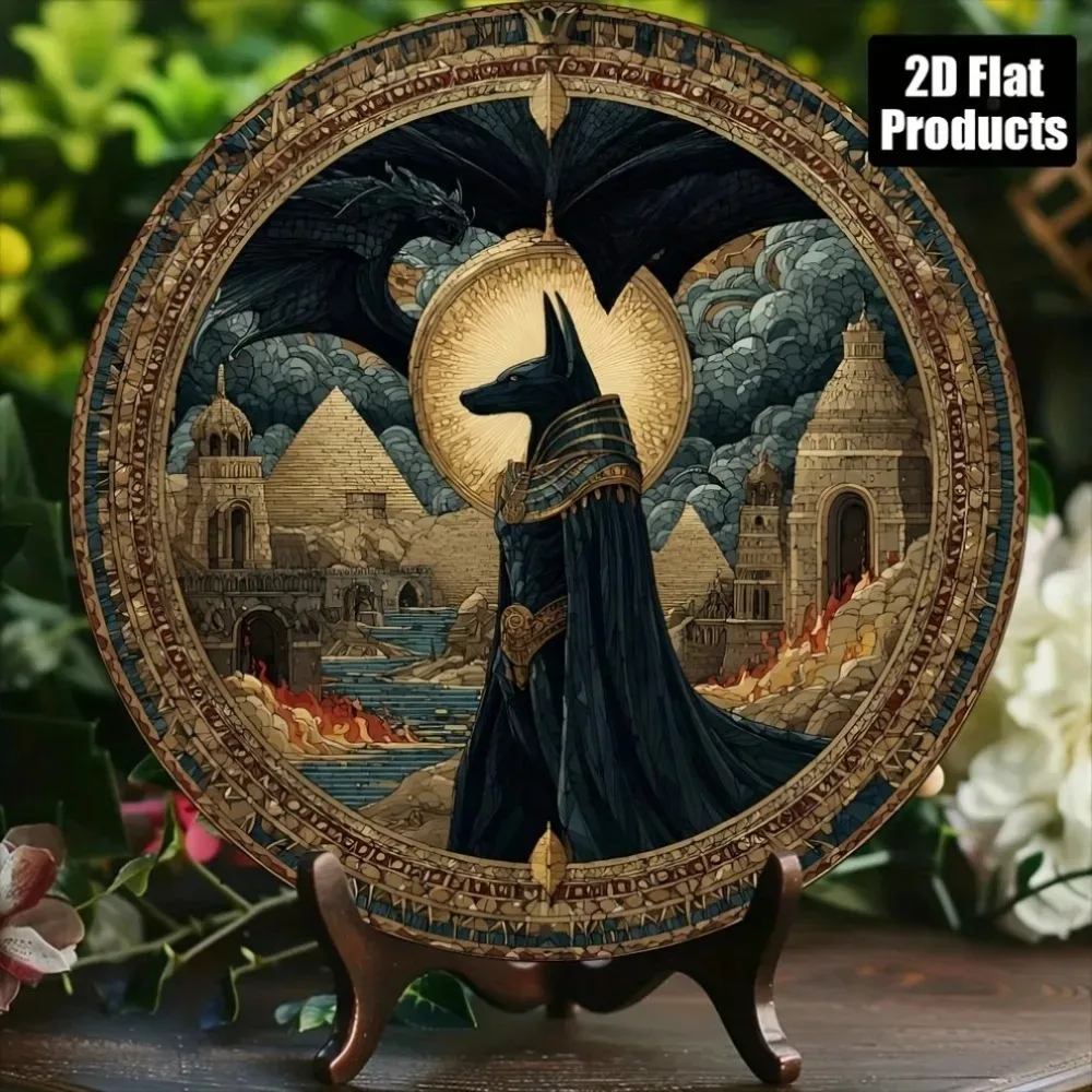 2D Anubis 8x8 Zoll rundes Aluminiumschild – Vintage-Wanddekoration für Zuhause, Küche, Garten
