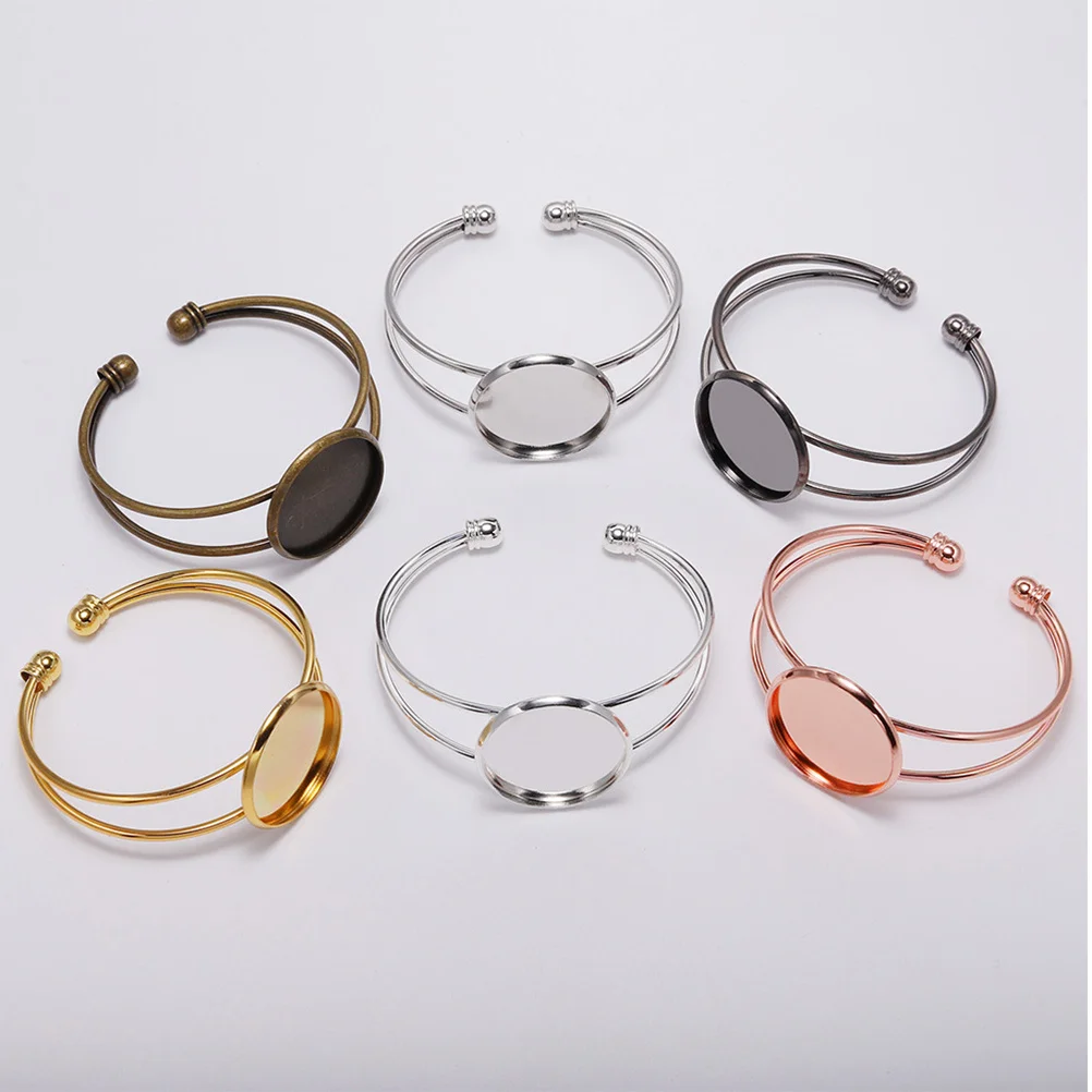 

6pcs 20Mm Round Copper Bracelet Base Trays For Jewelry Making Diy Resin Craft Supplies Gemstone Finding Pendant Bezel Tools