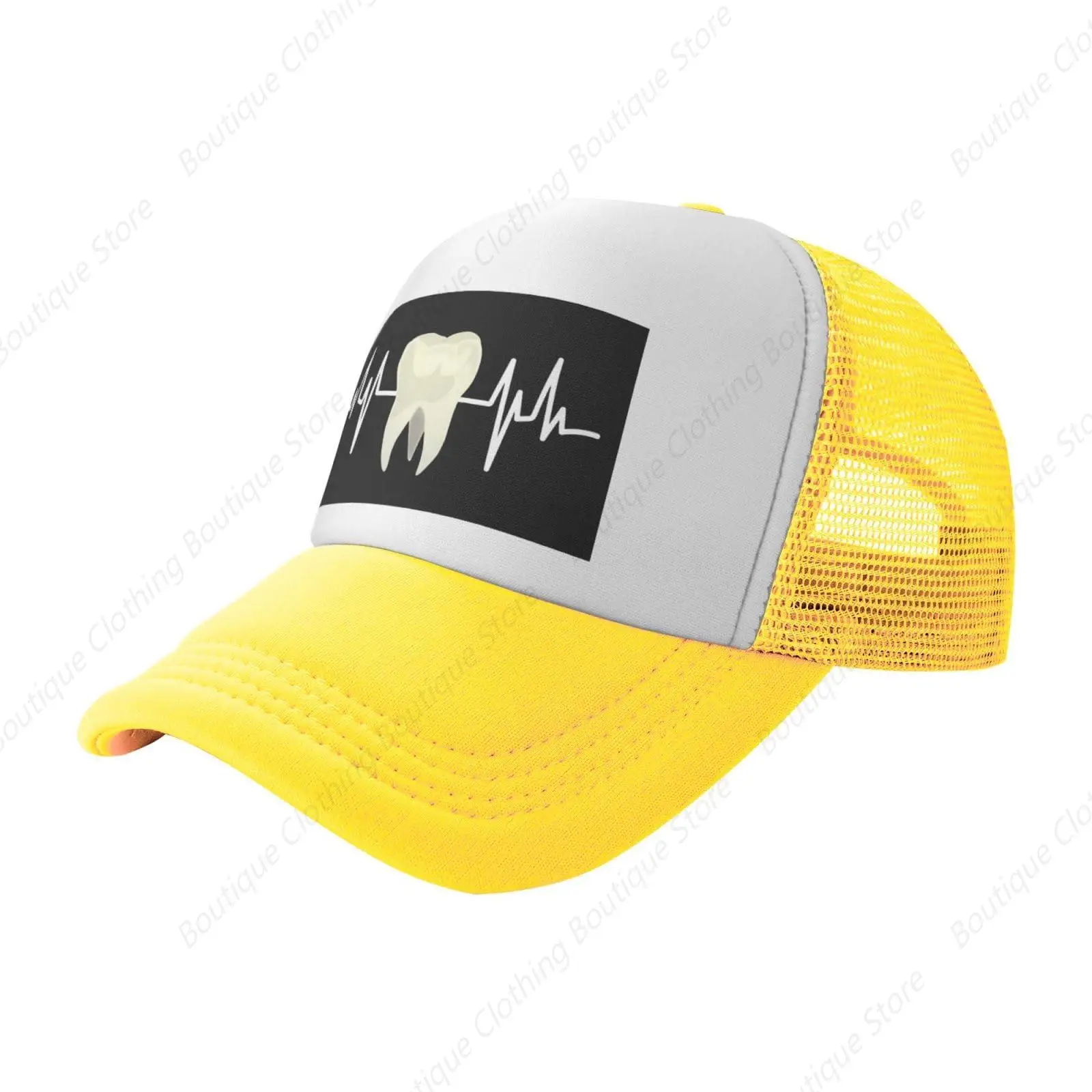 

Tooth Heartbeat Dentist Dental Hygienist Hygiene Trucker Hat - Mesh Baseball Snapback Cap for Men Or Women Outdoors Yellow