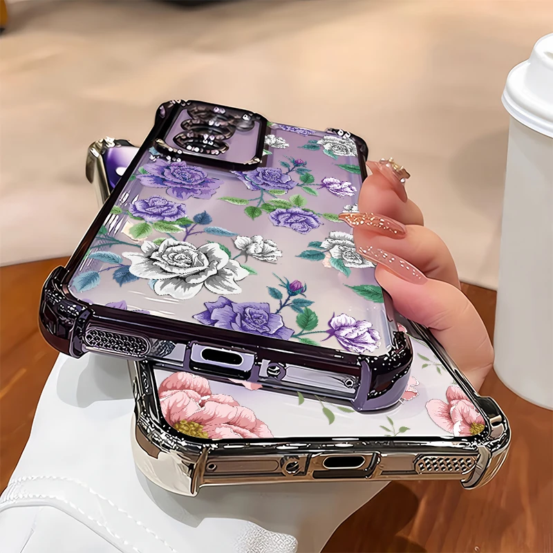 Transparent Phone Case For Infinix Hot 70 60i 4G 5G 60 Pro Plus 50i 40i 30i 11 9 10 Play 10T 10S NFC Flower Print Plating Cover - view 4