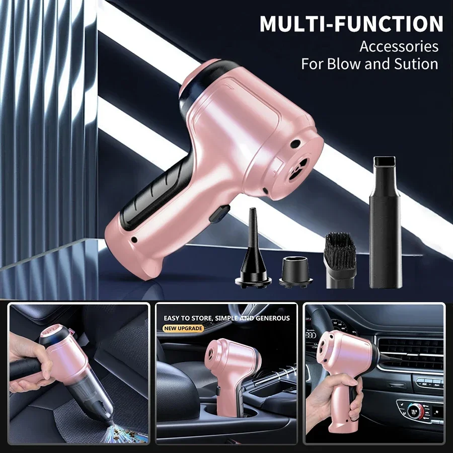 Portable Wireless Car Vacuum Cleaner Pink Hand Held Cleaner for Home Appliance Powerful Cleaning Machine 95000PA