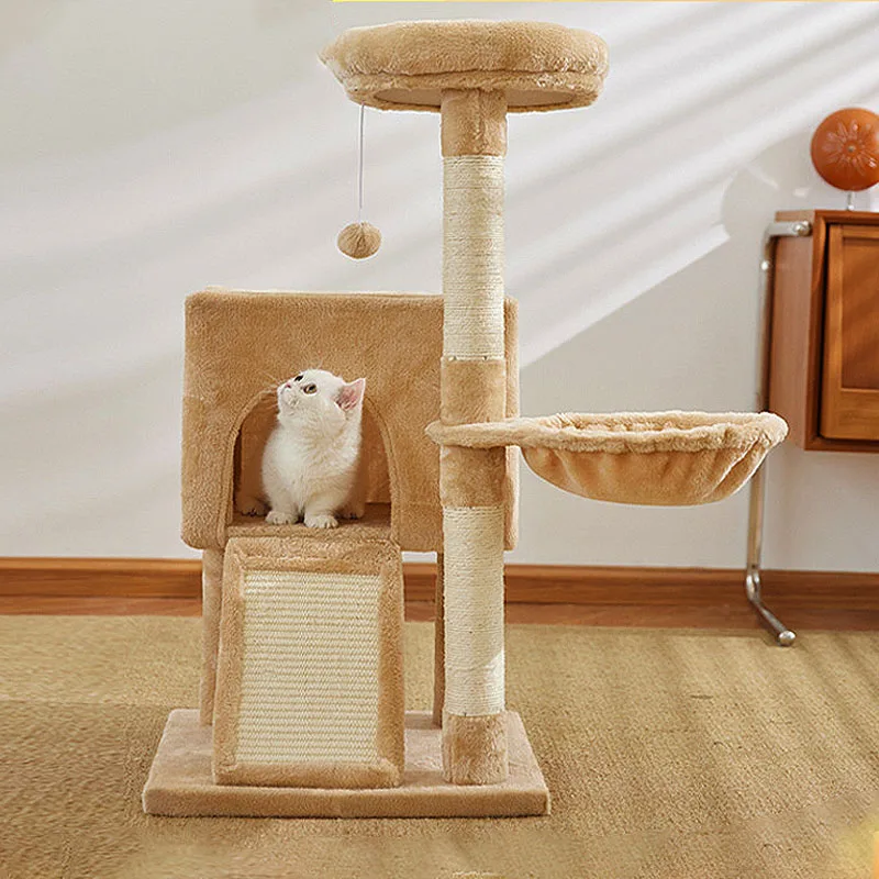 Premium Cat Tower Double Condos Sisal Scratching Posts Spacious Perch Hammock Dangling Toys for Cats