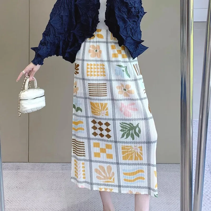 

Плиссированная женская юбка лето 2026: Новинка, принт в стиле Мияке, А-силуэт, средней длины, прямая, эластичная, элегантная, для курортного отдыха и пляжа