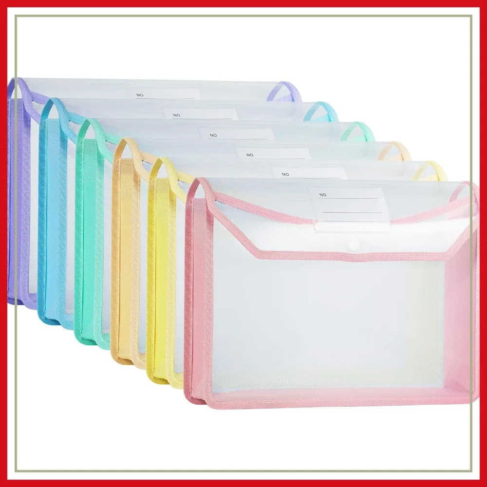 

Plastic Expanding File Folder, Clear Envelopes for Letter & A4, Snap Closure, Large Capacity 6 Pack, Mixed Colors