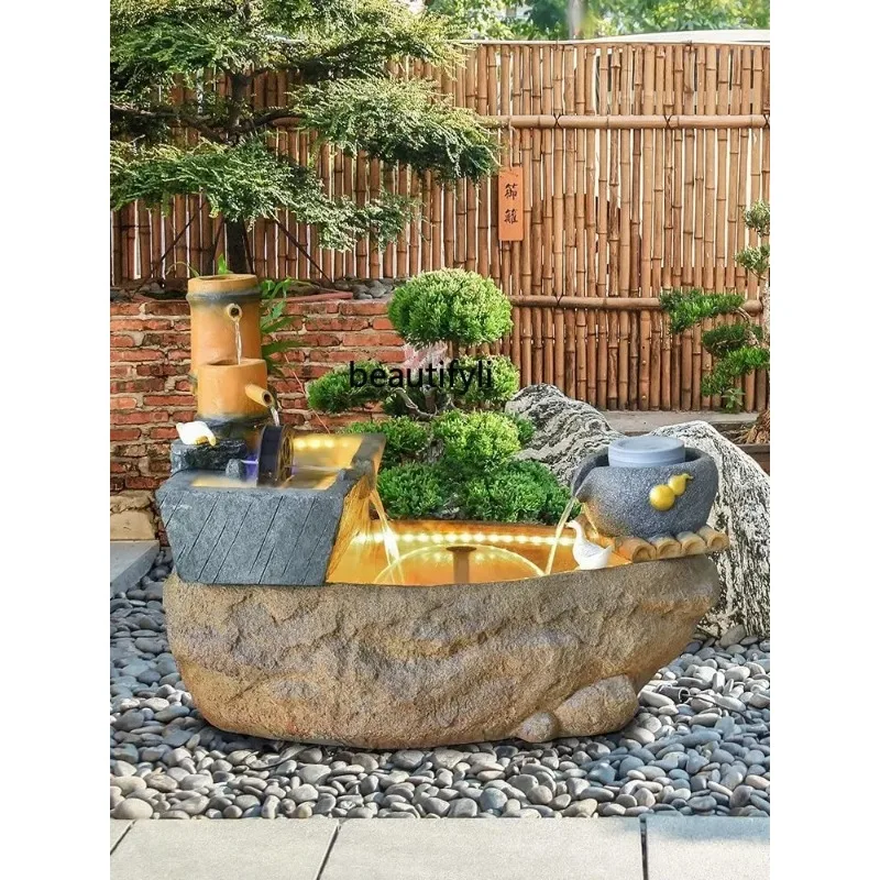 A4567 Garden living room bamboo row pottery pot flowing water ornament makes a fortune floor landscape fountain fish tank landsc