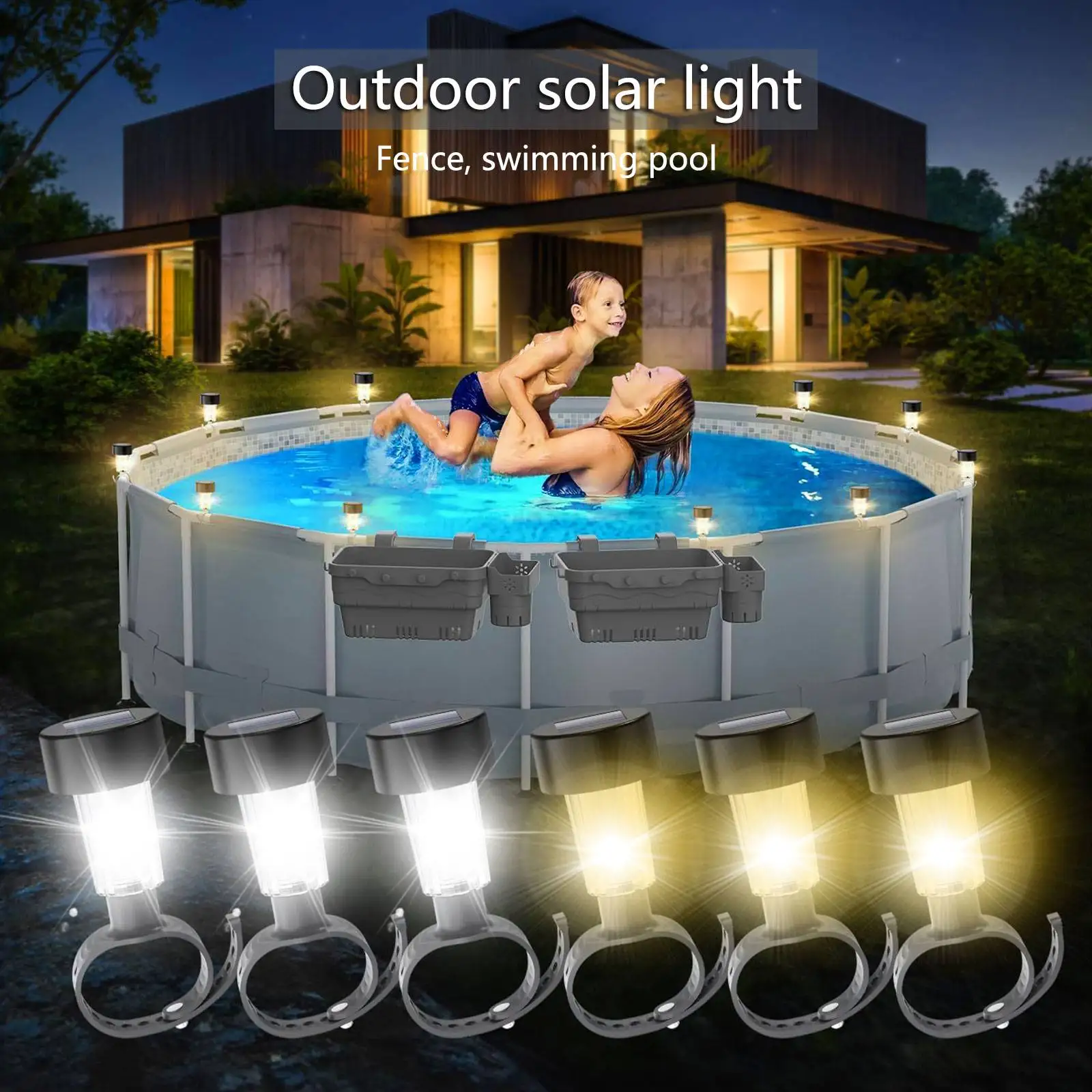 New Summer Waterproof 6 PCS Solar Pool Lamp IP44 Waterproof LED Outdoor Lantern For Garden Party Decoration Yard And Fence
