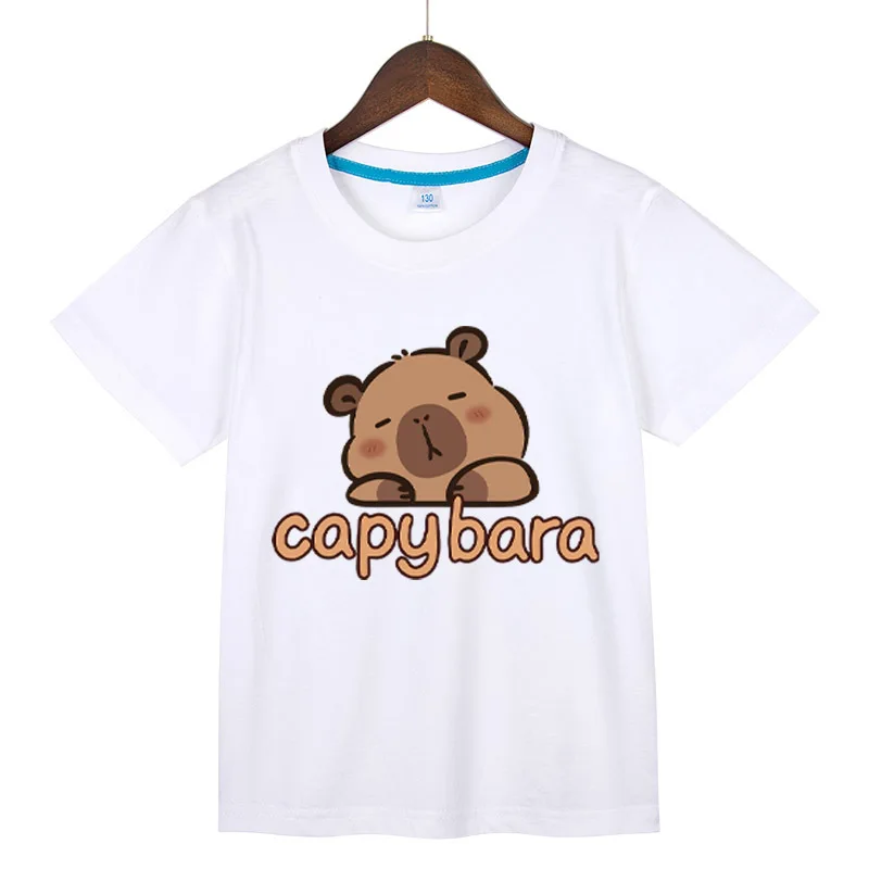 Capybara Print 100%Cotton t shirt For Kids Boy 3-12Years Anime Cute Capibara Short-sleeved Tees Tops Tshirt Girl Clothes