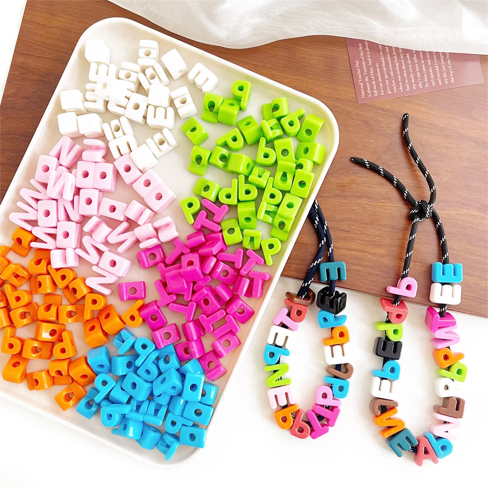 Solid Colorful English Alphabet Letter Beads For Jewelry Making DIY Decoration Phone Chain Keyring Beadable Pen Hair Accessories