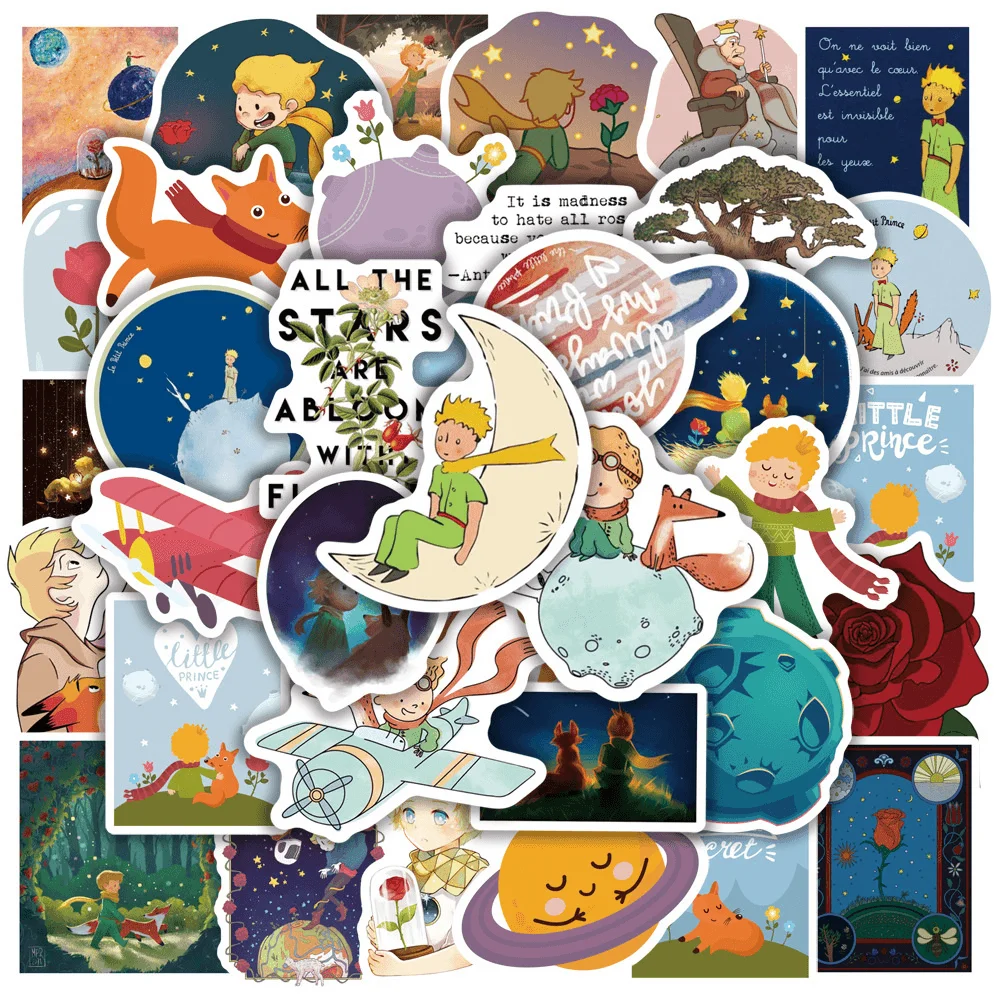 50pcs Cartoon Little Prince Stickers Suitcase Phone Case Guitar Sticker DIY Journaling Materials Vintage Journal Accessories