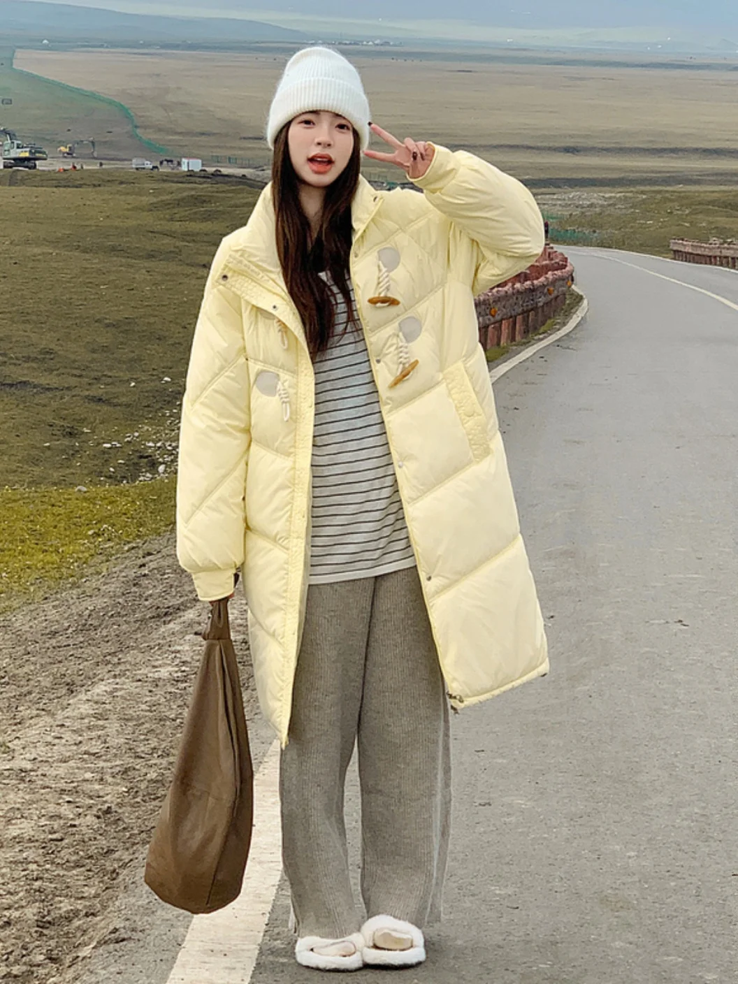 

Корейская свободная хлопковая куртка-пальто средней длины с воротником-стойкой на пуговицах для женщин, осенне-зимняя, теплая, объемная