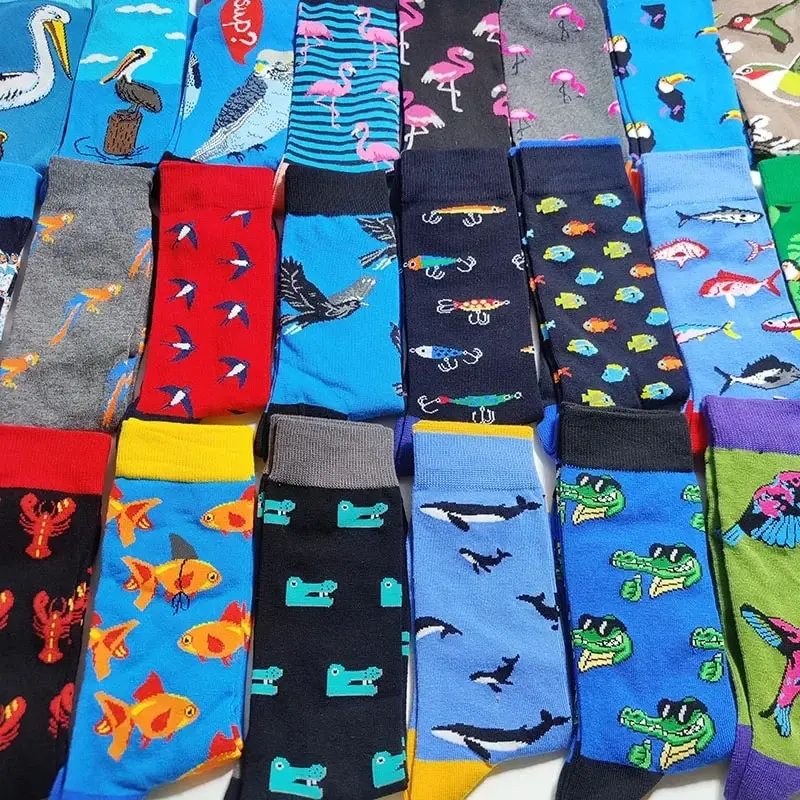 1pairs Fashion Casual Men Socks Harajuku Animal Swallow Crocodile Printing Stockings Funny Soft Simplicity Hip Hop New 2024