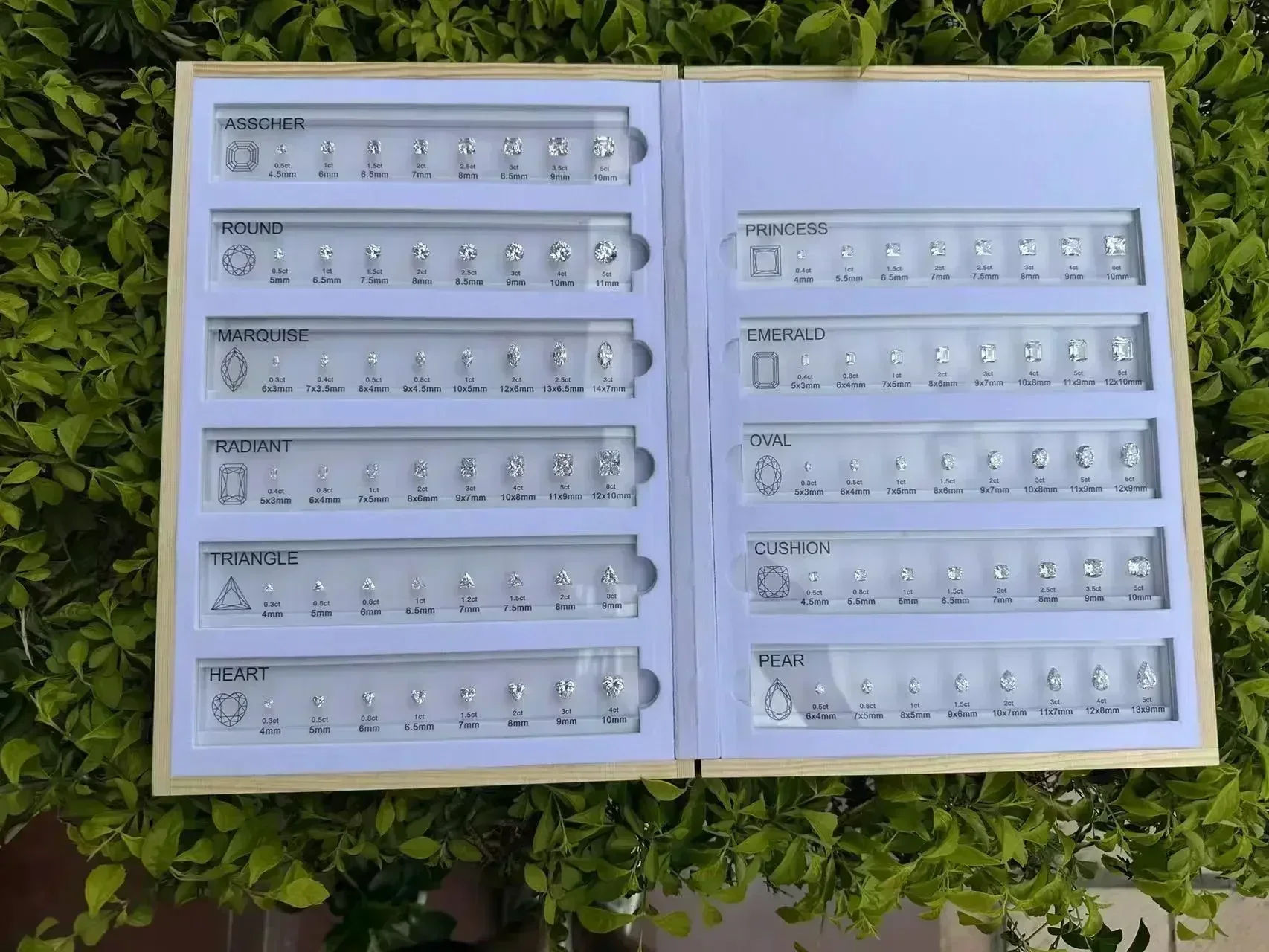 (Kostenloses Logo) Anpassen des Vergleichstabellen-Sets, Ringgrößenreferenz, Edelsteine, 5A, Zirkonia, Diamant-Karat-Diagramm für Juweliergeschäfte