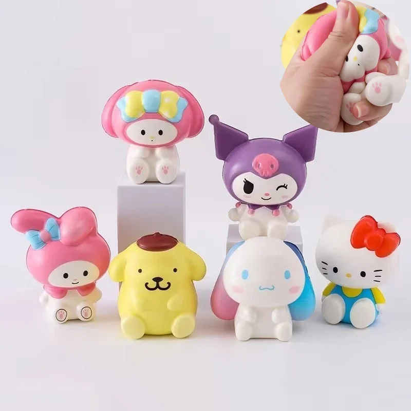 

Kawaii HelloKittys Melody Kuromi Fidget Hands Cute Cinnamoroll Stress Relief Squishy Anime Children Toys Christmas Gifts