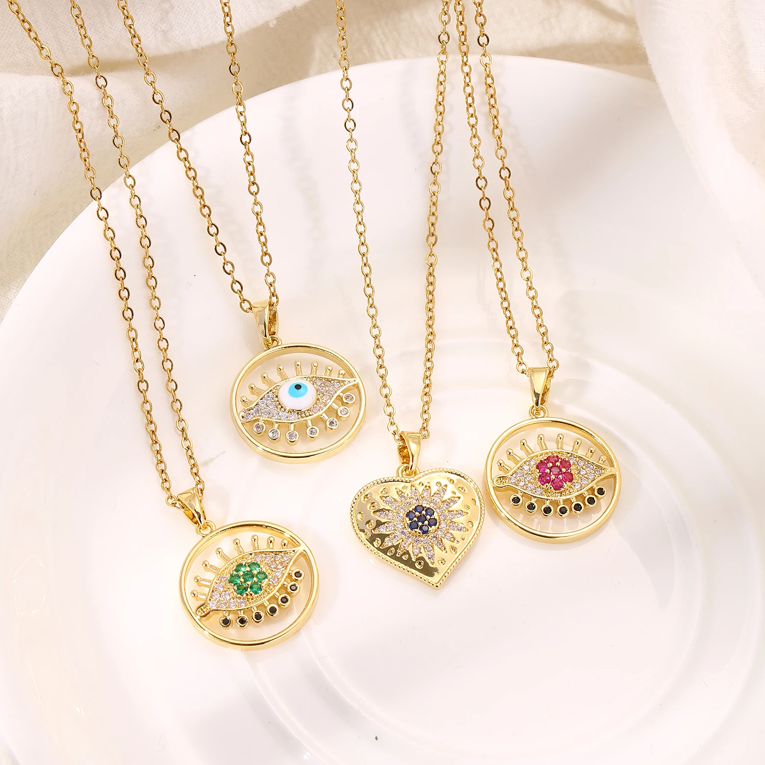 الكلاسيكية الأخضر عين الشر المرأة قلادة الفولاذ المقاوم للصدأ محظوظ قلادة مجوهرات هدية فاخرة العين التركية الإكسسوارات