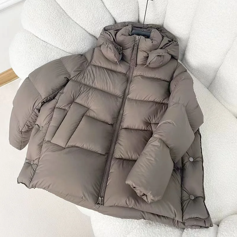 Short Down Padded Jacket for Female, Lightweight Coat, Thick Acket, Elegant Korean Fashion, Fluffy Warm Hooded Coat, Winter