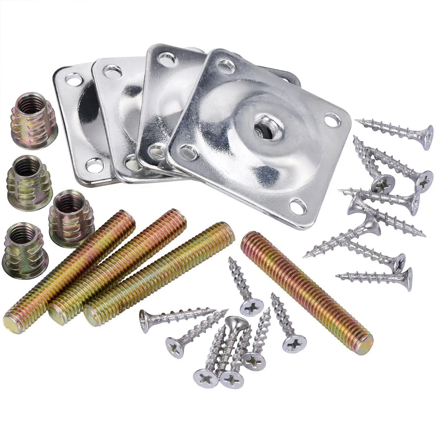 4PCS Furniture Leg Mounting Plates with Screws, M7 T-Plates Brackets for Sofa, Couch and Table Legs