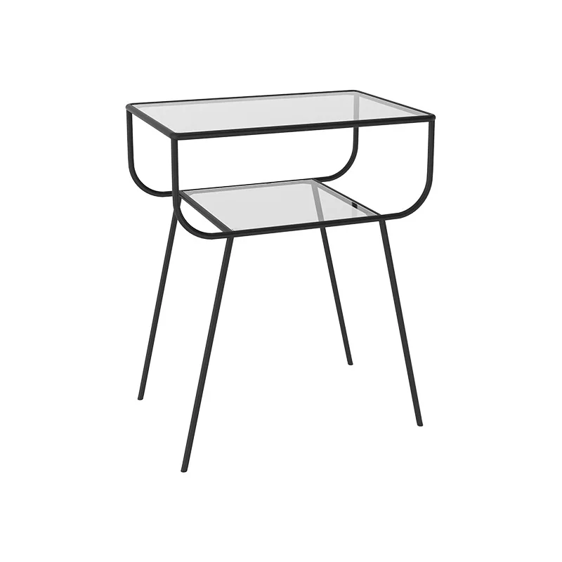 

Nordic ins style light luxury Internet celebrity tempered glass simple modern bedside table wrought iron bedroom simple bedside