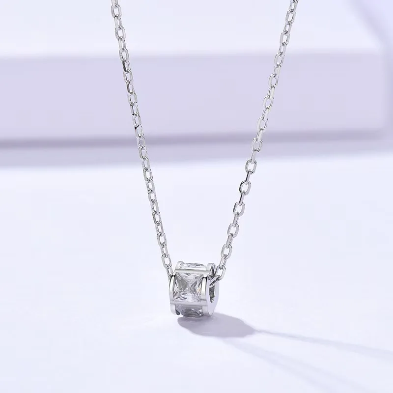 925 sterling silver minimalist cylindrical mini black and white slim waist women's versatile necklace accessory