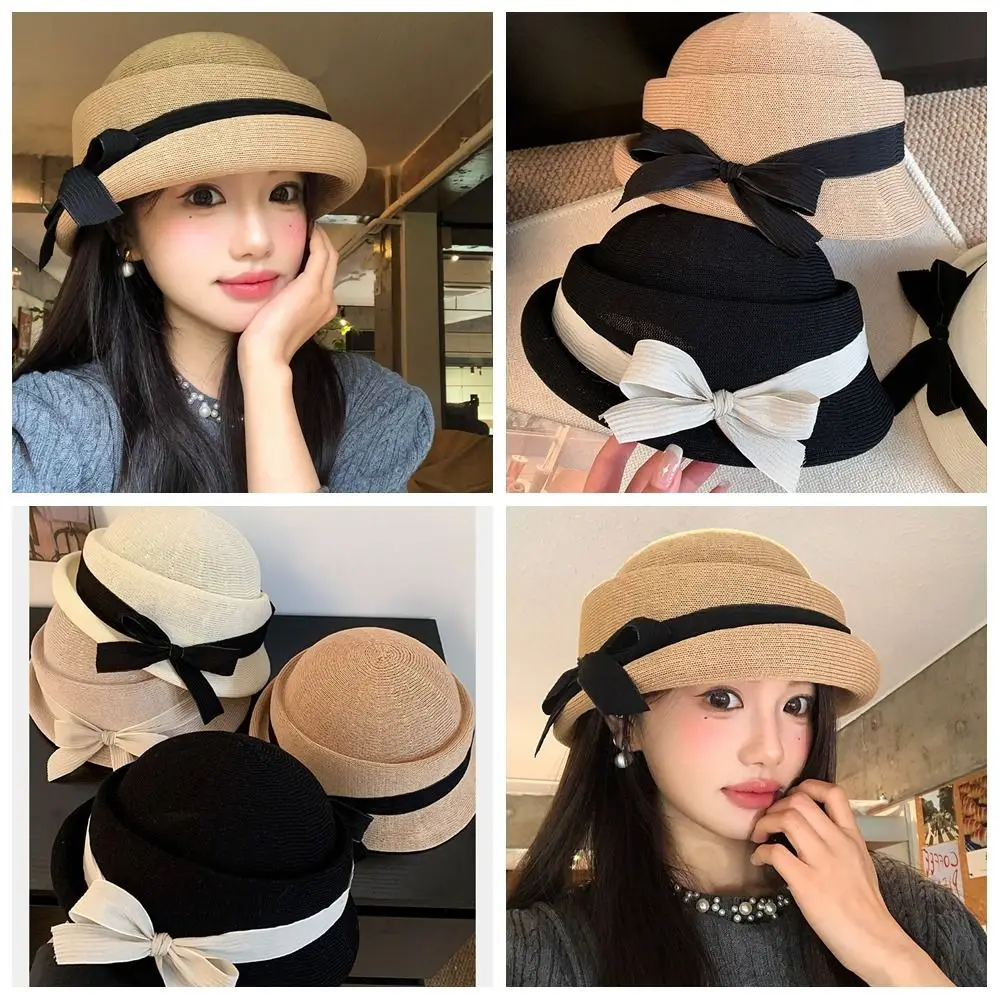 

Элегантная вязаная шляпа-таблетка с бантом в стиле Хепберн, тонкая, с плоским верхом, для женщин