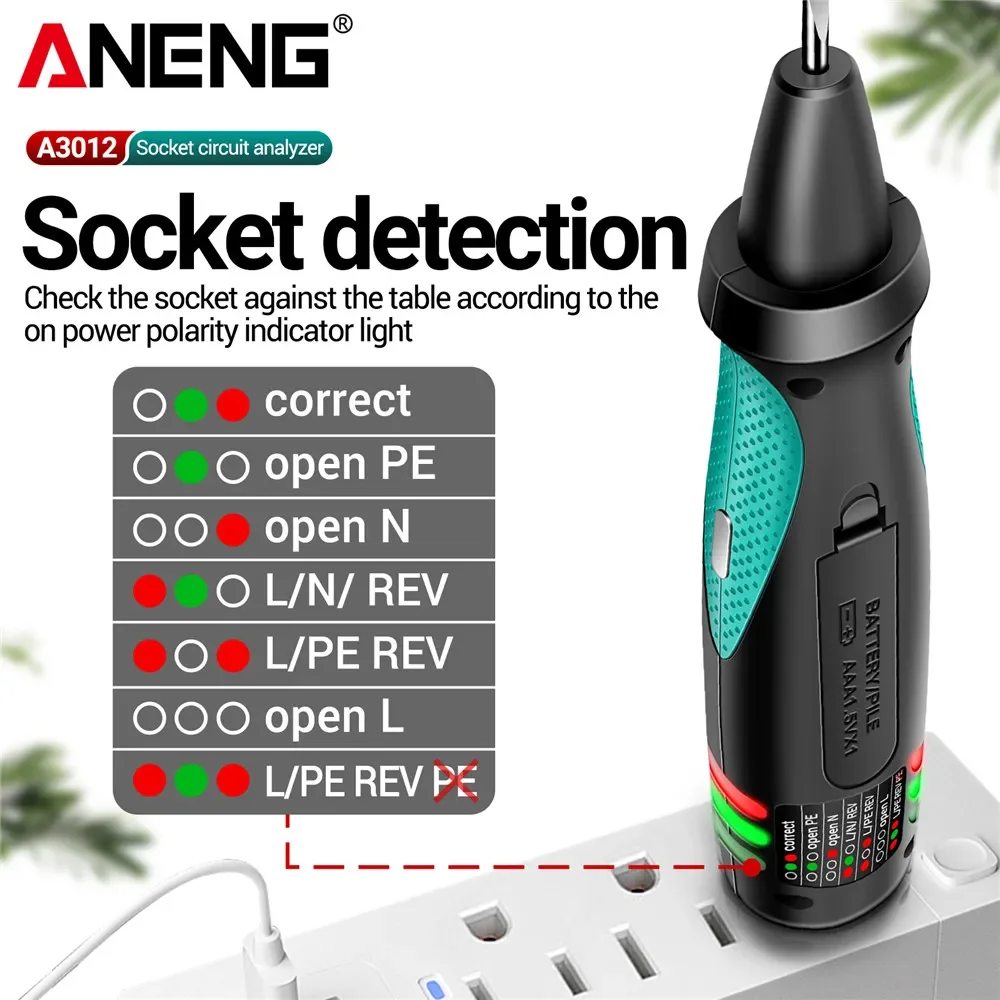 ANENG A3012 المقبس مُحلل دوائر كهربائية جيب القلم نوع المتعدد كاشف قطبية تسرب اختبار التيار المتناوب/تيار مستمر أداة اختبار استشعار الجهد #1