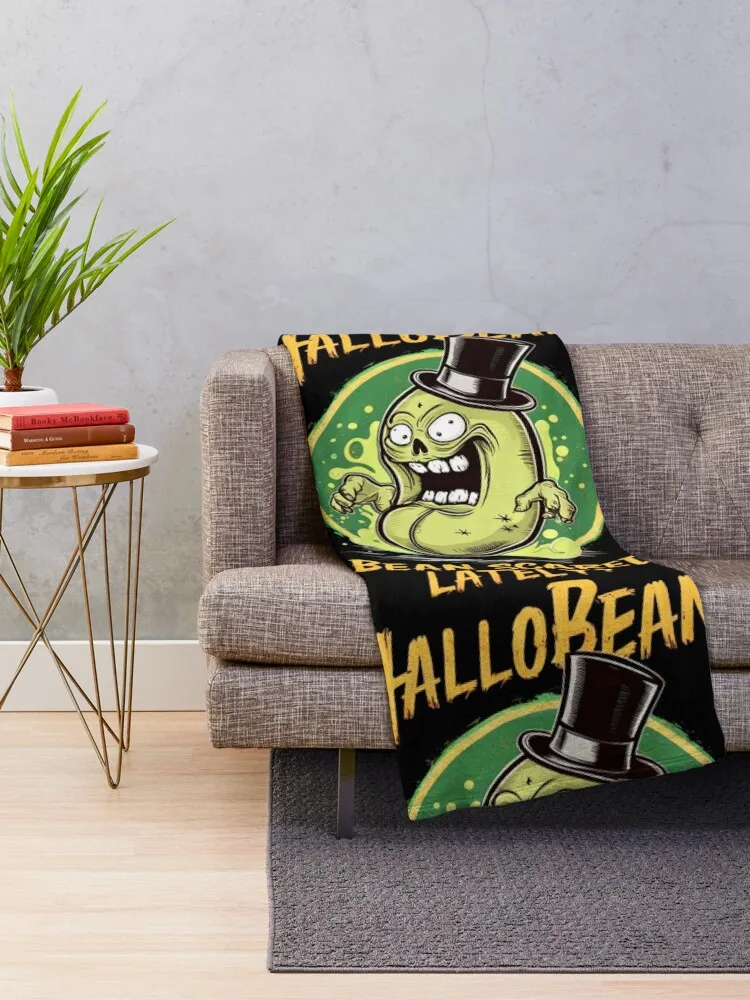 HALLOBEAN, BEAN SCARED LATELY? Spooky Green Surprise Throw Blanket Plush decorative Cute Plaid Blankets