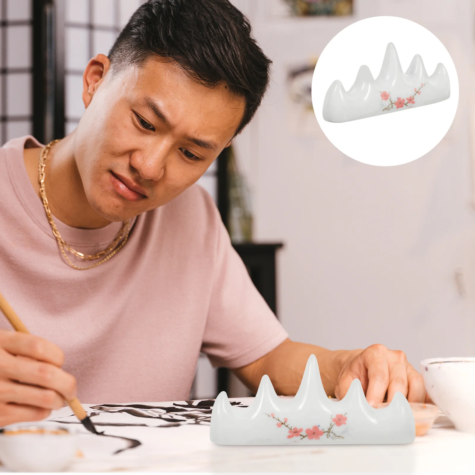 

2Pcs Five Finger Plum Blossom Ceramic Pen Stand Durable Calligraphy Brush Rest Brush Pen Holder for Home Office