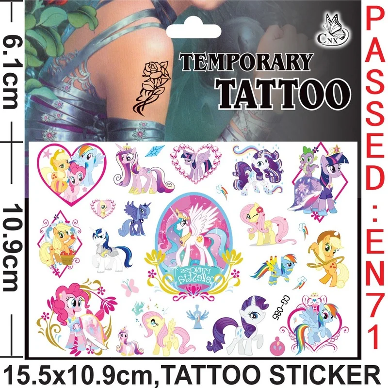 New My Little Pony Friendship Is Magic Temporary Tattoo Stickers Face Arm Hand Fake Tattoo Sticker Cute Cartoon Body Kid Toy