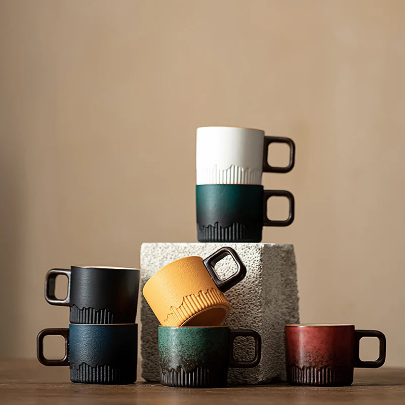 Gradient Handled Ceramic Mug Heat Resistant Hand Drawn Minimal Mini Cup Home Office Tea Coffee Portable Daily Drinkware