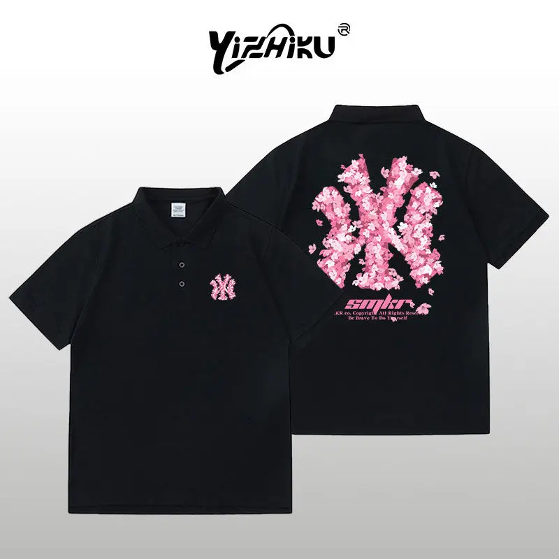

YZK Trendy Brand POLO Shirt for Men and Women Summer High Street Heavy Short-sleeved Teen Retro Lapel Couple Top