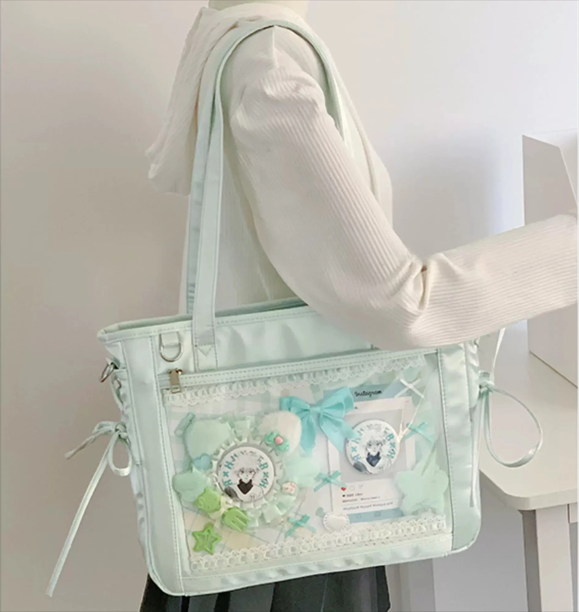 Original Satin Lolita Large Capacity Tote Bag Sweet Versatile Commuter Class Lta Bag Girl Shoulder Messenger Bags for Women