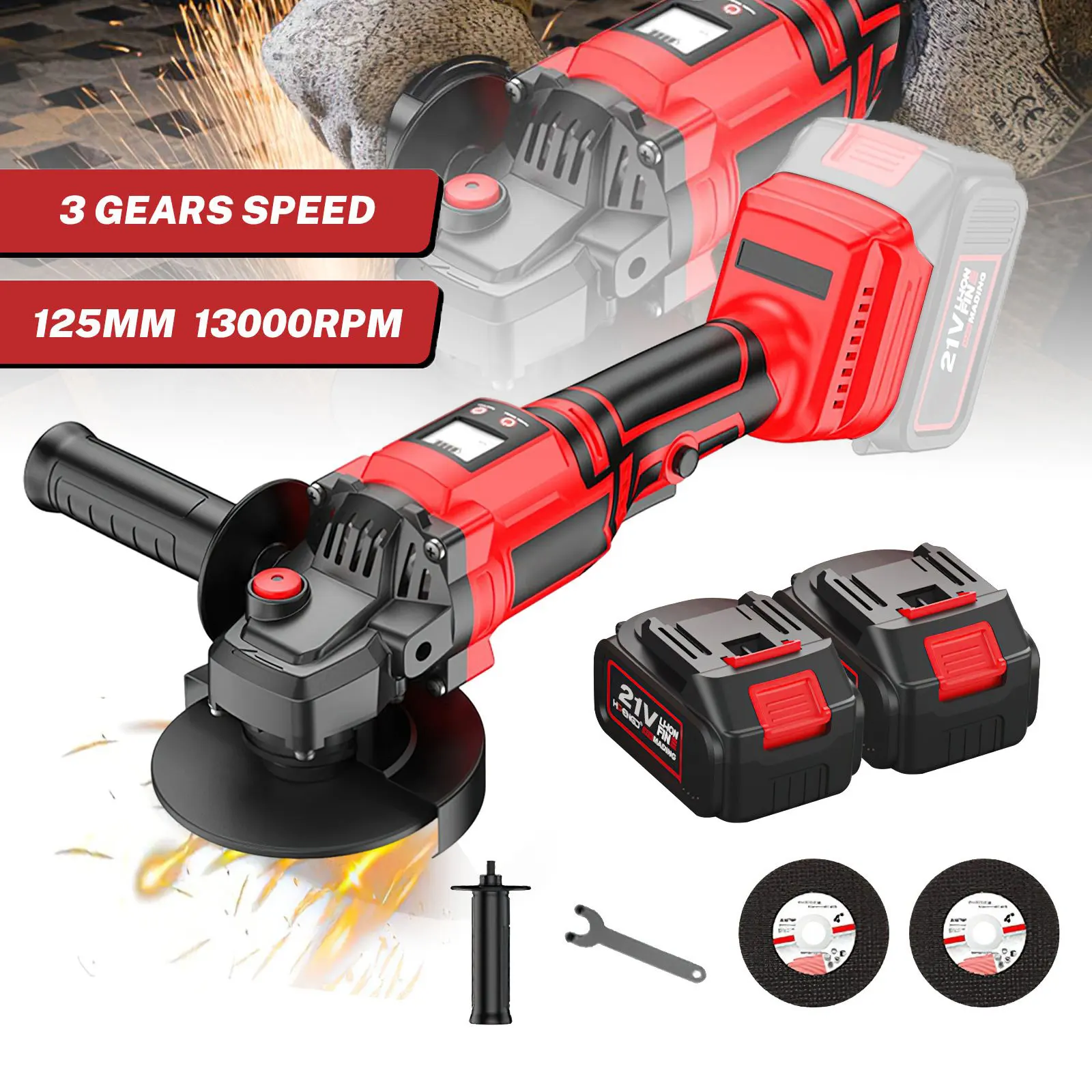 500W Bürstenloser Akku-Winkelschleifer 3 Gänge 13000 U/min, Metallrohr-Schneid- und Polierwerkzeug Kompatibel mit Makita 18V Akku