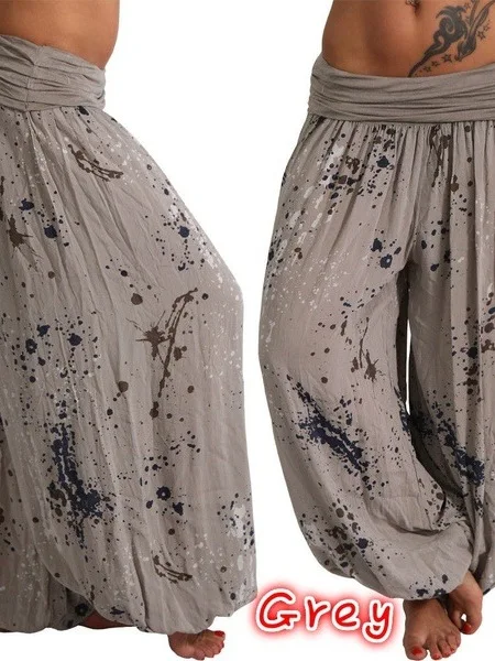 بنطلون فضفاض واسع الساق بطباعة التاي داي، خصر مرتفع مرن، مصنوع من ألياف البوليستر، بنطلون طويل مستقيم للنساء