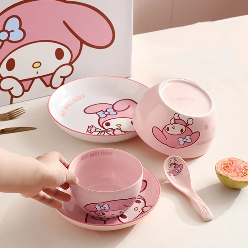 

Sanrio My Melody, набор керамических мисок для собак с большими ушками, утолщенная обеденная посуда с высоким эстетическим значением, обеденная тарелка для домашнего использования