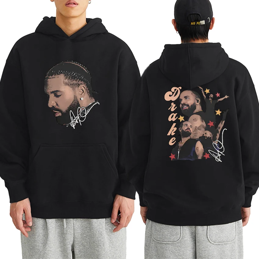 

Fashion Hot Sale Rapper Drake Face Graphic Double Sided Print Hoodie Long sleeve Men Women harajuku Pullover Unisex Sweatshirts