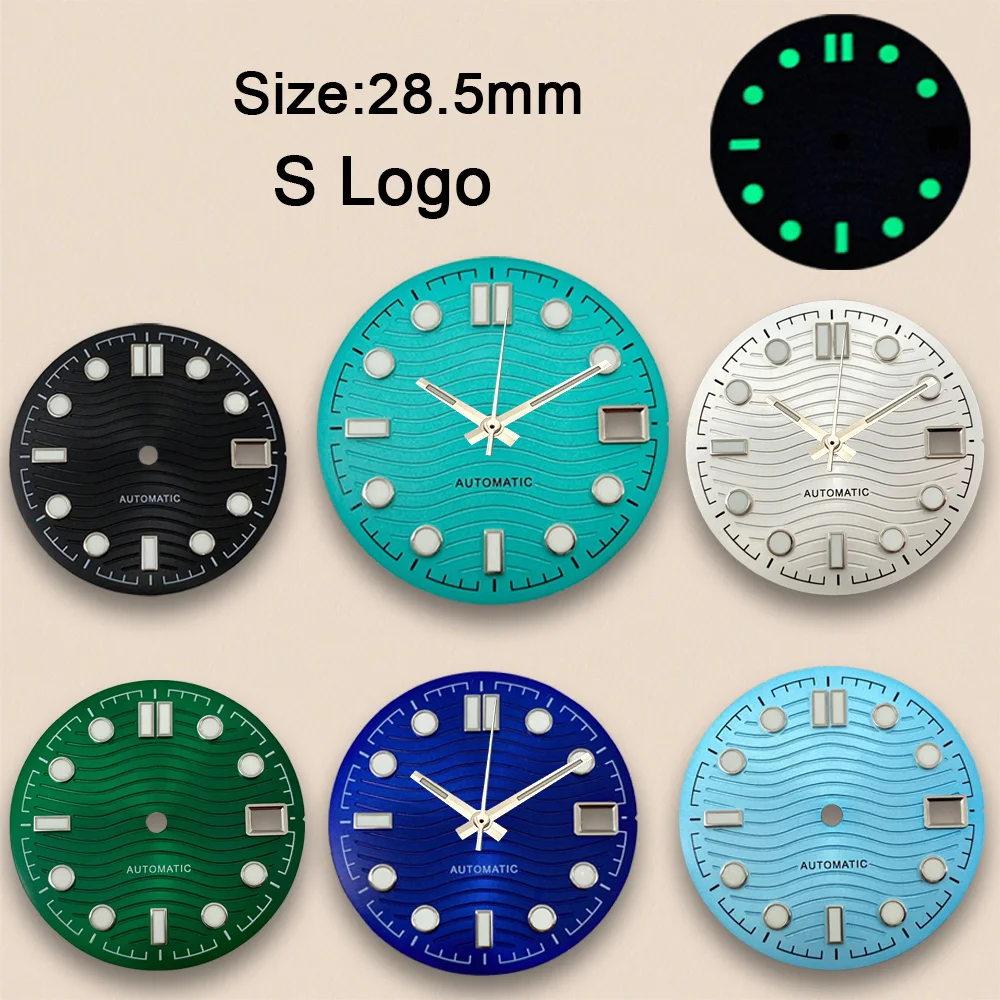 

High-Quality 28.5mm S Logo Wave Dial Suitable For NH35 Movement Green Luminous Watch Accessories Repair Tool